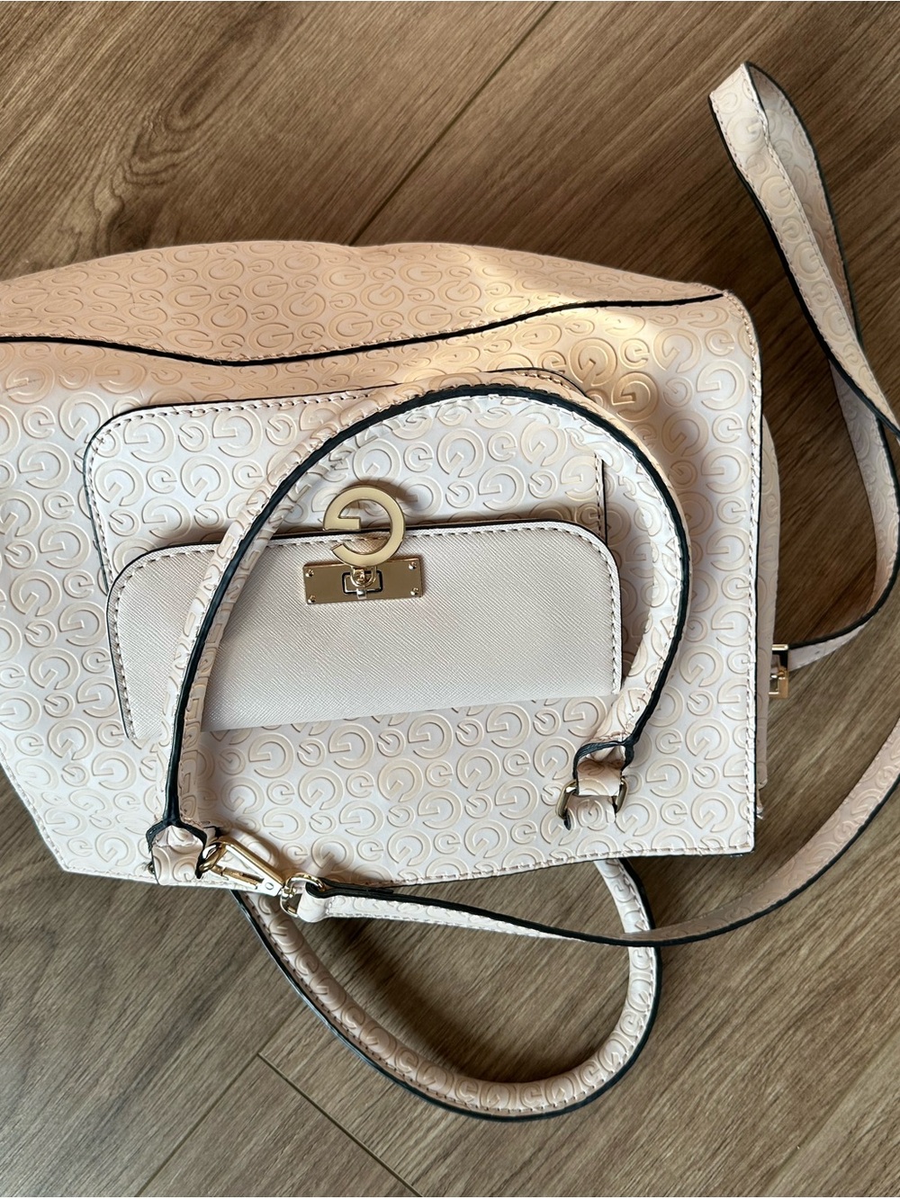 G by GUESS Blush Pink Embossed Handbag + Wallet